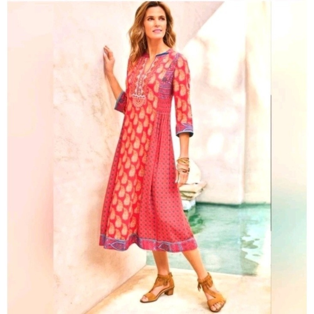 Soft Surroundings Phoenix Dress Women PXS  Bohemian Beaded Embroidered Excellent
